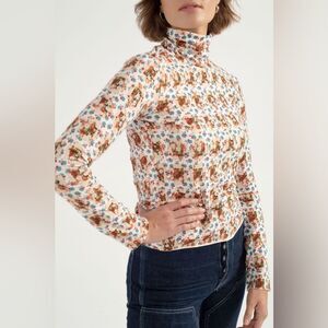 No. 6 | Scout Turtleneck in White & Beige Trellis Floral Print Sz Small